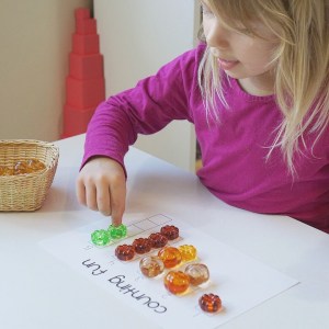Actividad de matemáticas con calabazas Montessori preescolar