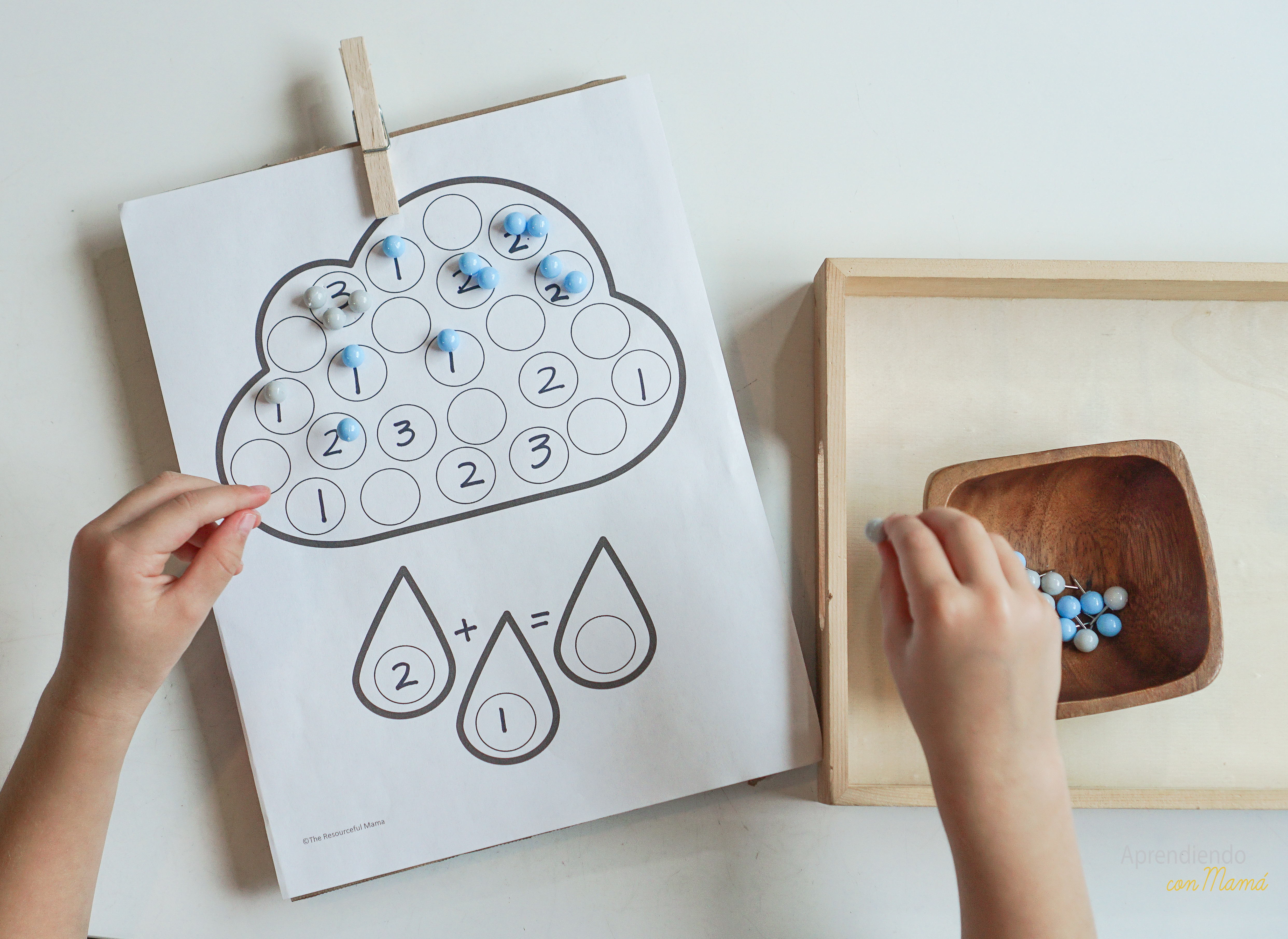 Math cloud with push pins. Montessori at home.